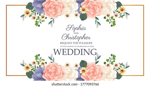 wedding Invitation with square floral frame vector illustration design