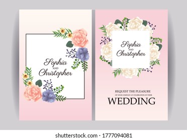 wedding Invitation with squares floral frames vector illustration design