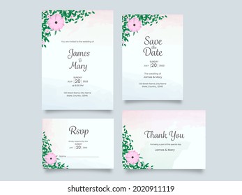 Wedding Invitation Suite Decorated With Floral On Gray Background.