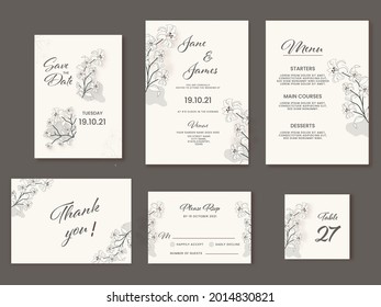 Wedding Invitation Suite Decorated With Lily Flowers In White Color.