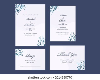 Wedding Invitation Suite With Four Options On Blue Background.