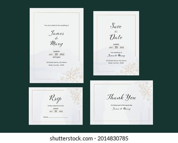 Wedding Invitation Suite Template Layout On Green Background.