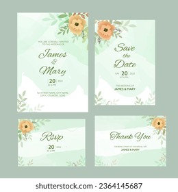 Wedding Invitation Suite Templates as Save The Date, RSVP and Thank You Card in Pastel Green Color.