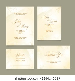 Wedding Invitation Suite Templates as Save The Date, RSVP and Thank You Card in Pastel Yellow Color.