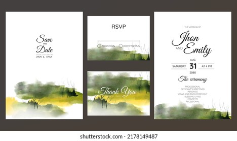 Wedding Invitation Suite With Wild Nature Landscape Watercolor
