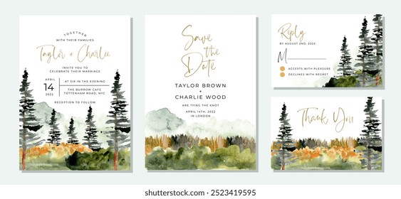 casamento convite suite com natureza selvagem paisagem aquarela