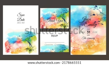 wedding invitation suite with wild nature landscape watercolor