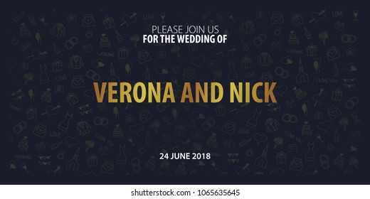 Wedding Invitation tamplate with doodle elements on a background. Save the date card. Vector illustration