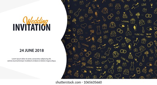 Wedding Invitation tamplate with doodle elements on a background. Save the date card. Vector illustration