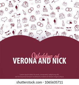 Wedding Invitation tamplate with doodle elements on a background. Save the date card. Vector illustration