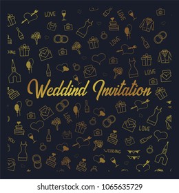 Wedding Invitation tamplate with doodle elements on a background. Save the date card. Vector illustration