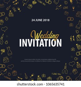 Wedding Invitation tamplate with doodle elements on a background. Save the date card. Vector illustration