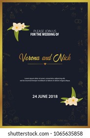Wedding Invitation tamplate with doodle elements on a background. Save the date card. Vector illustration
