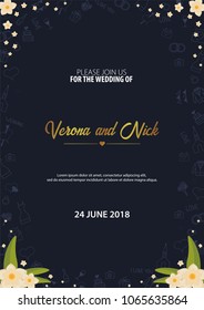 Wedding Invitation tamplate with doodle elements on a background. Save the date card. Vector illustration