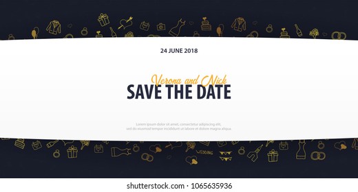 Wedding Invitation tamplate with doodle elements on a background. Save the date card. Vector illustration