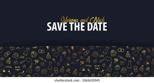 Wedding Invitation tamplate with doodle elements on a background. Save the date card. Vector illustration