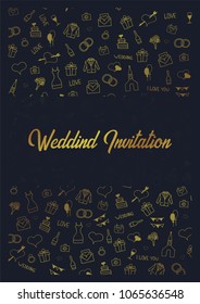 Wedding Invitation tamplate with doodle elements on a background. Save the date card. Vector illustration