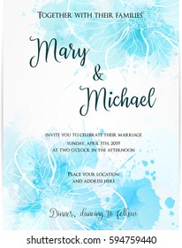 Wedding invitation template with abstract florals on watercolor background