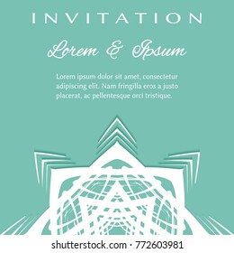 Wedding invitation template. Abstract line mandala background with place for the text. Lace card with shadow, 3D effect. Tribal ethnic arabic, indian decorative ornament element
