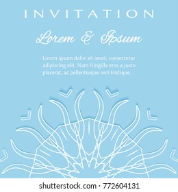 Wedding invitation template. Abstract line mandala background with place for the text. Lace card with shadow, 3D effect. Tribal ethnic arabic, indian decorative ornament element