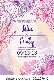  Wedding invitation template with abstract polygonal flowers