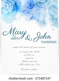 Wedding invitation template with abstract roses on watercolor background