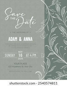 A wedding invitation template adorned with floral elements