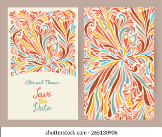 Wedding invitation template  background with doodle floral ornament - 2 templates - invitation card and pattern