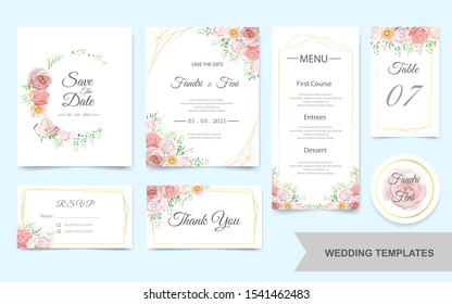 wedding invitation template with beautiful flowers