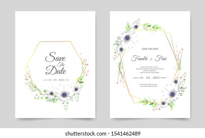 wedding invitation template with beautiful flowers