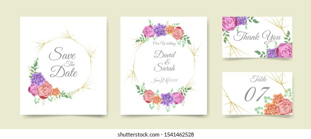 wedding invitation template with beautiful flowers