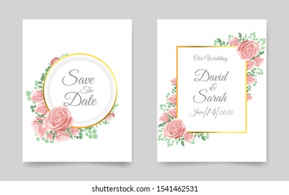 wedding invitation template with beautiful flowers