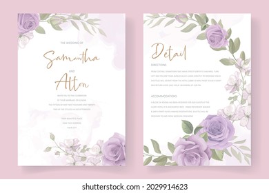 Wedding invitation template with beautiful flowers and leaves