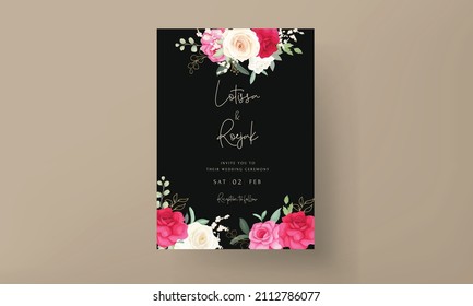 wedding invitation template with beautiful romantic roses set