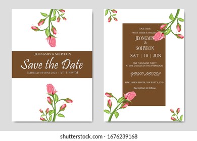 Wedding invitation template with beautiful rose buds