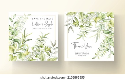 Wedding invitation template with beautiful watercolor leaves