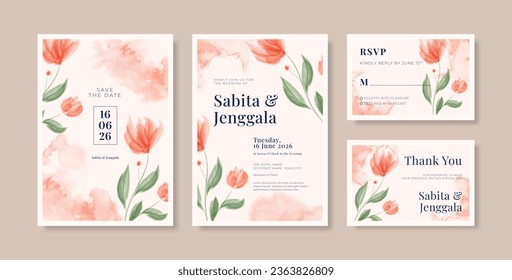 Wedding invitation template with beautiful watercolor flower