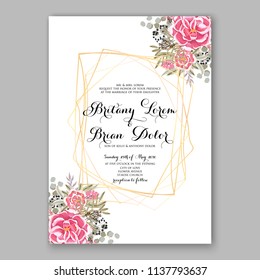 Wedding invitation template blush pink pale roses peony ranunculus eucaliptus flower greenery leaves Floral bouquet decoration. Vector illustration. Bridal shower invitation baby shower 