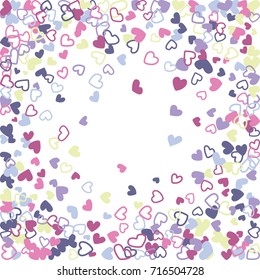 Wedding invitation template border. Vector flying hearts border confetti with place for text. Valentine's day banner or card frame. Romantic border with hearts confetti flying for invitation card.
