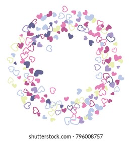 Wedding invitation template border. Vector flying hearts border confetti with place for text. Valentine's day banner or card frame. Romantic border with hearts confetti flying for invitation card.