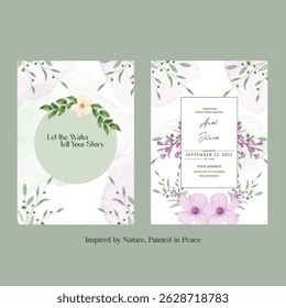 Wedding Invitation Template with Brown and pink  Flower Watercolor.