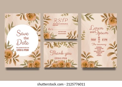 Hochzeitseinladung mit braunen Rosen und Blättern
