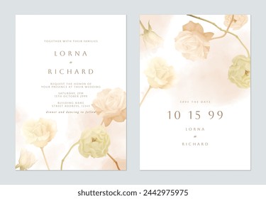 Wedding invitation template, brown roses on white background