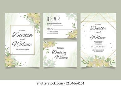 Wedding invitation template with cambodian flowers and leaves