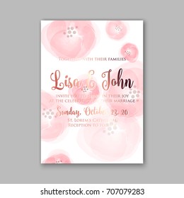Wedding invitation template card with poppy, anemone flowers