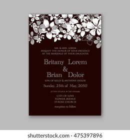 Wedding invitation template or card with tropical floral background Greeting postcard in grunge retro vector Elegance pattern  flower rose illustration vintage chrysanthemum Valentine day Luau Aloha