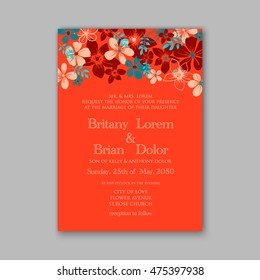 Wedding invitation template or card with tropical floral background Greeting postcard in grunge retro vector Elegance pattern  flower rose illustration vintage chrysanthemum Valentine day Luau Aloha