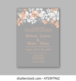 Wedding invitation template or card with tropical floral background Greeting postcard in grunge retro vector Elegance pattern  flower rose illustration vintage chrysanthemum Valentine day Luau Aloha