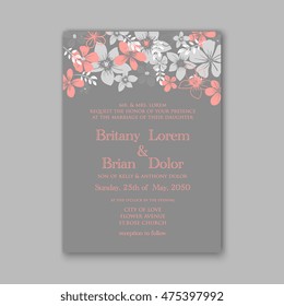 Wedding invitation template or card with tropical floral background Greeting postcard in grunge retro vector Elegance pattern  flower rose illustration vintage chrysanthemum Valentine day Luau Aloha