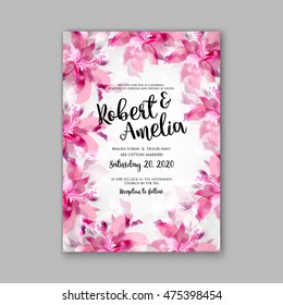 Wedding invitation template or card with tropical floral background Greeting postcard in grunge retro vector Elegance pattern  flower rose illustration vintage chrysanthemum Valentine day Luau Aloha